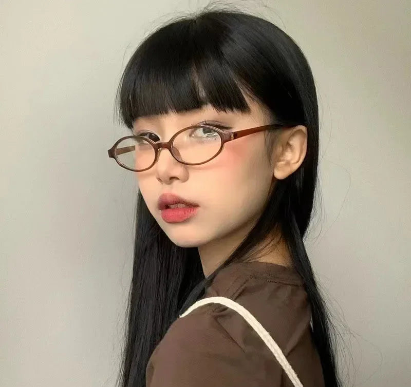 Retro Oval Glasses for Women & Girls – Y2K Red Green Frame Decorative Eyewear | Anti-Blue Light Computer Glasses for Seaside & Driving