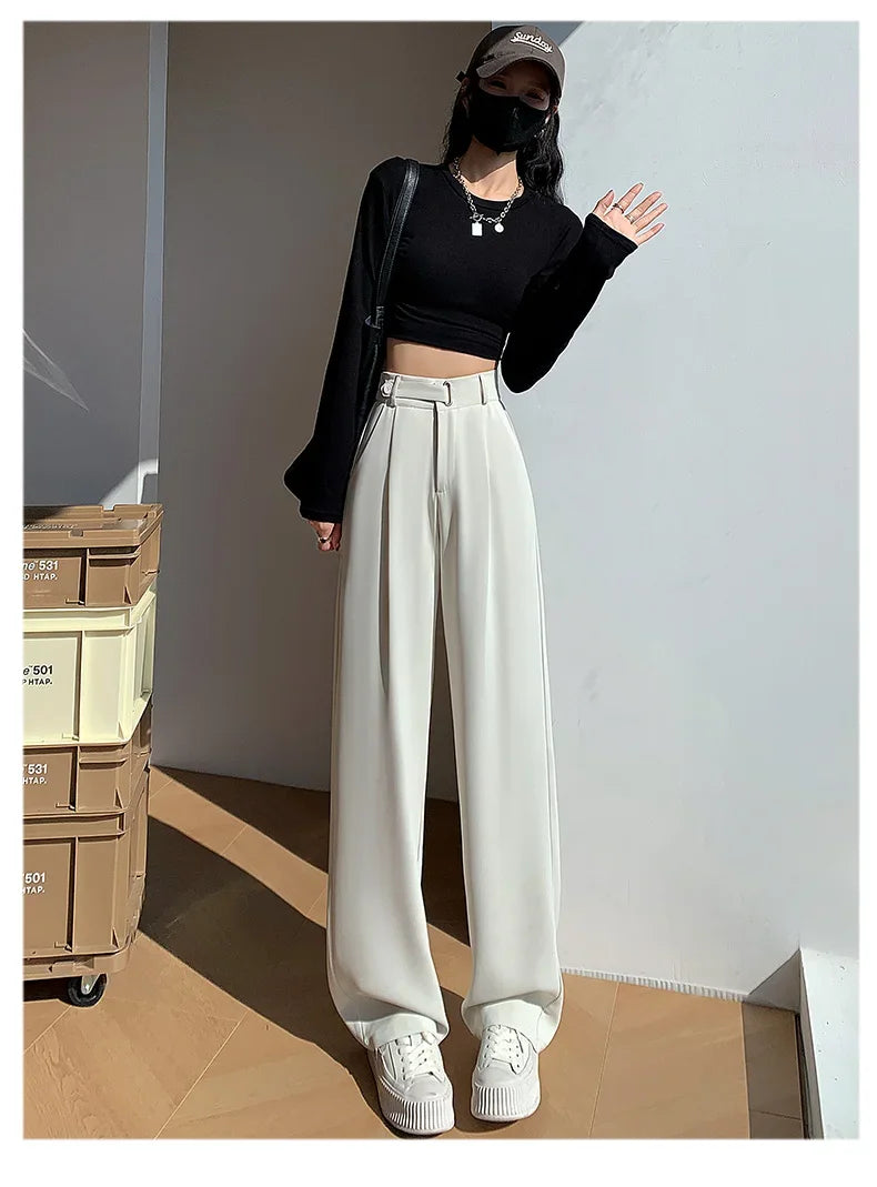 Office Ladies Casual Wide Leg Pants – Women’s Elegant High Waist Loose Trousers Spring Summer 2025