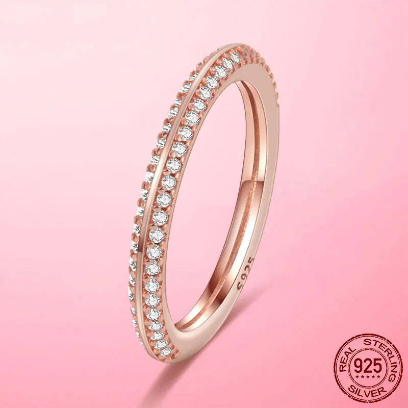 Sparkling 925 Sterling Silver Stackable Beaded CZ Zircon Ring – Women’s Wedding & Engagement Band Jewelry Gift