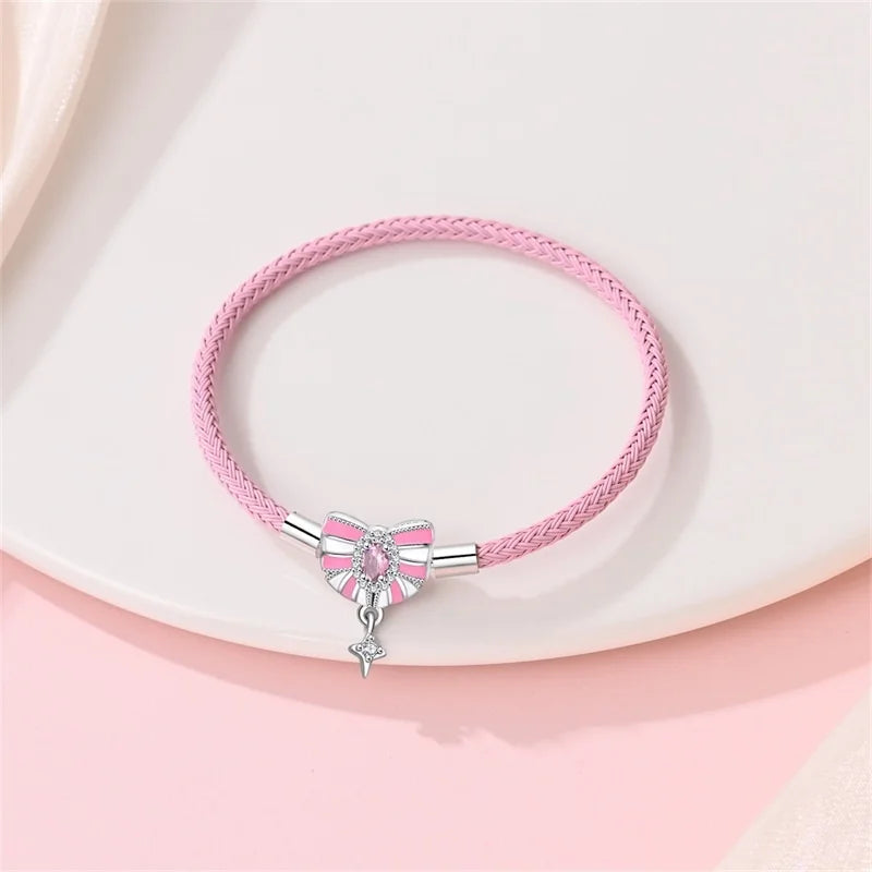 925 Sterling Silver Rainbow Leather Braided Bracelet | Eternal Love Stars & Moon Charm – DIY Women’s Beaded Jewelry Gift
