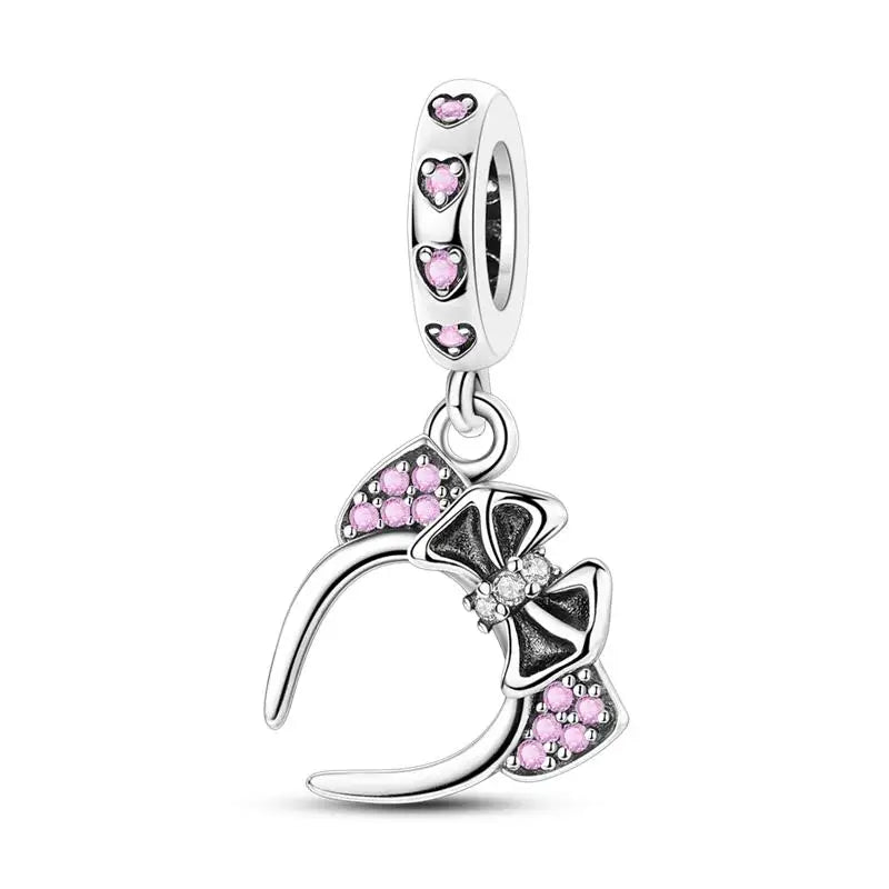 925 Silver Plated Magic Mirror Princess Angel Pink Charm Beads | Fits Original Pan 925 Bracelet | Exquisite DIY Jewelry