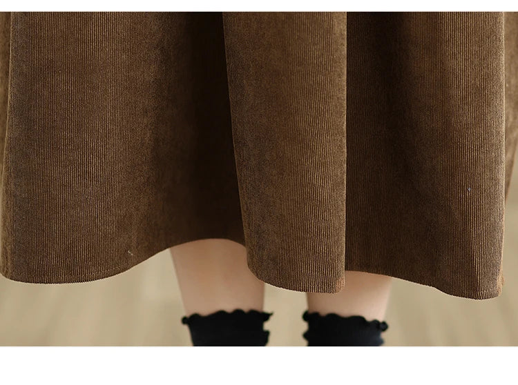 Corduroy Long Sleeve Doll Collar Dress 👗 Autumn Winter Loose A-Line Casual Midi Dress 🍂 Simple Chic Commute Dress