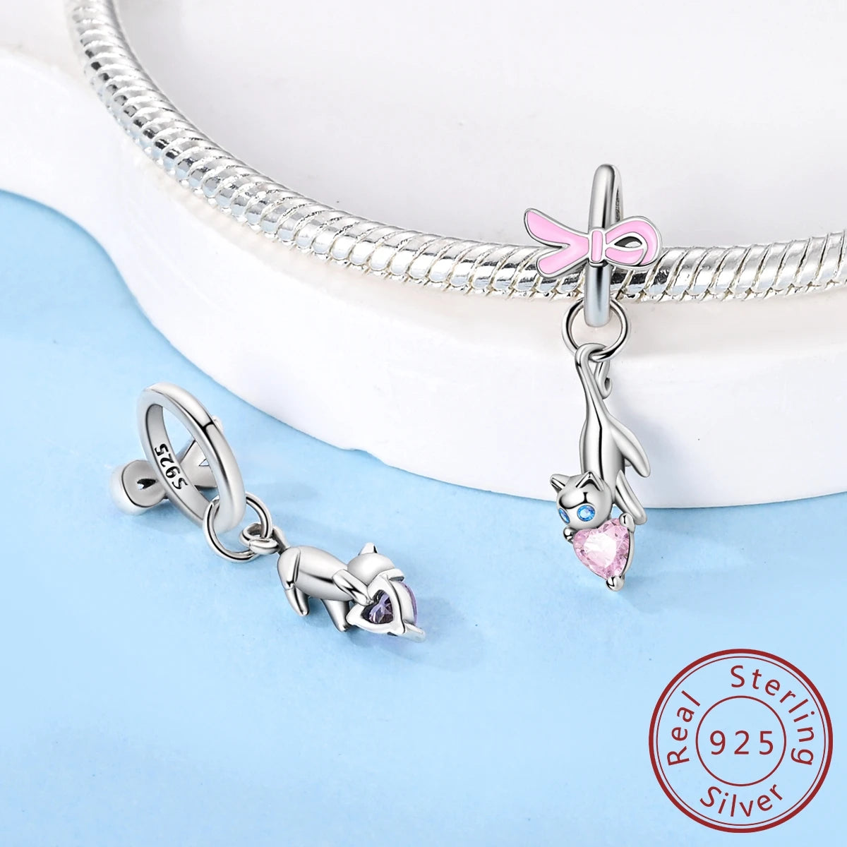 925 Sterling Silver Pink Zircon Heart Cross Charm | Fits Pandora Original Bracelet | Women’s Pendant DIY Jewelry Gift