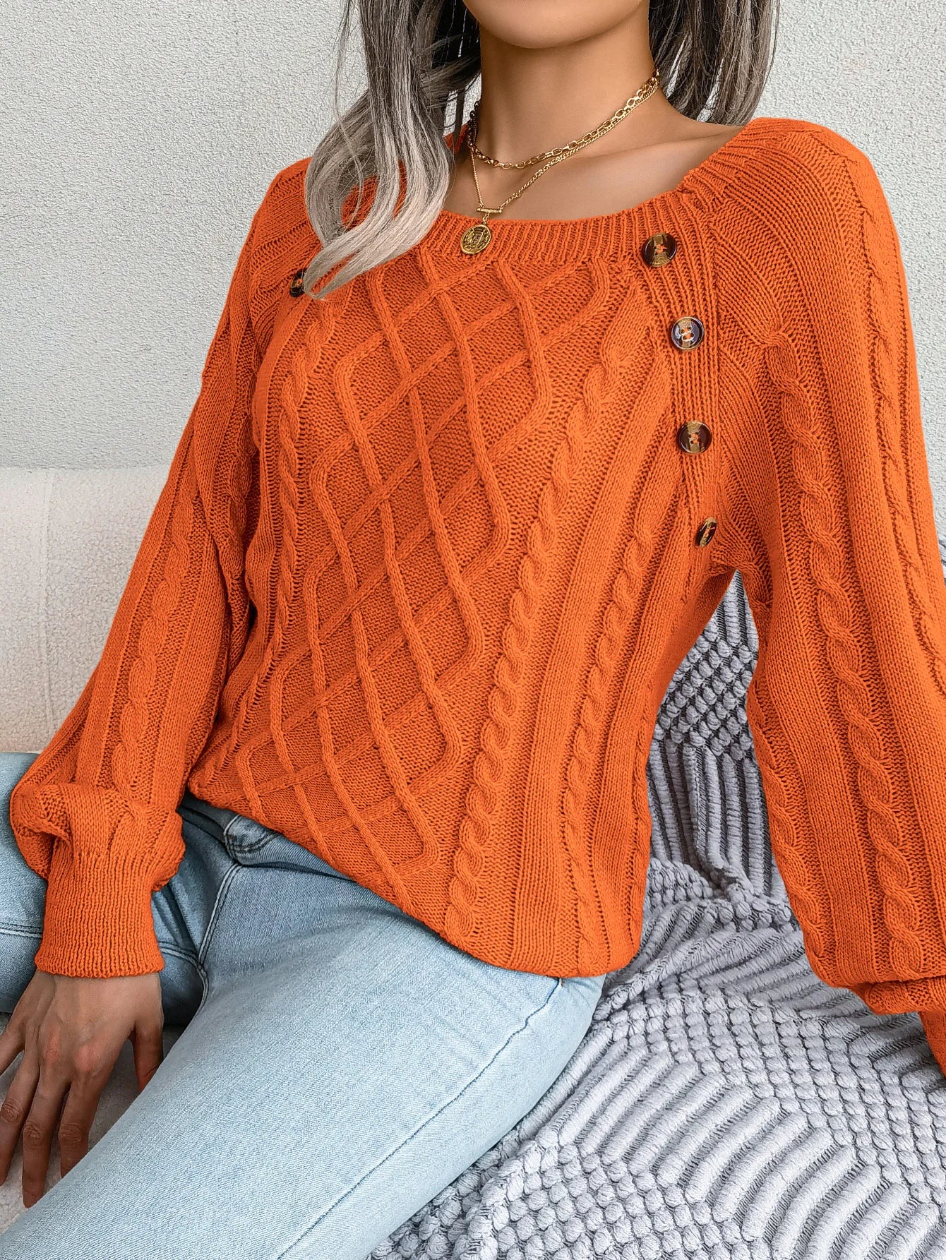 Women’s Casual Square Collar Knitted Pullover Sweater – Long Sleeve Autumn Winter 2025 Top
