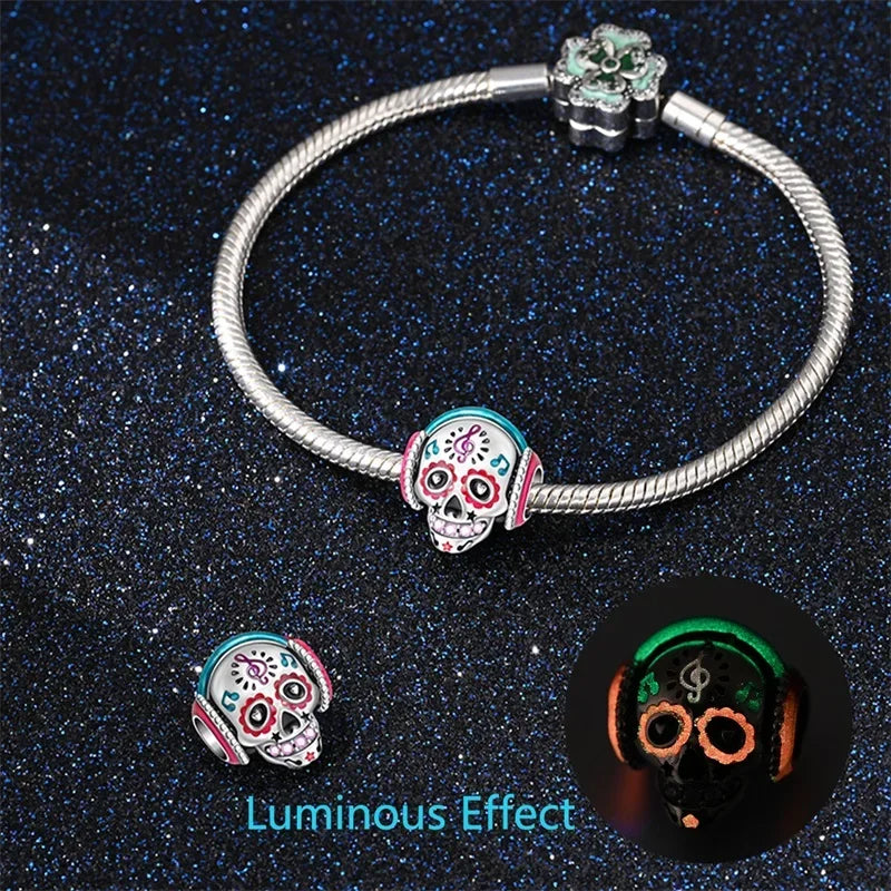 925 Sterling Silver Halloween Luminous Skull & Pumpkin Charms | Fits Original Pandora Bracelet | Party DIY Jewelry Gift