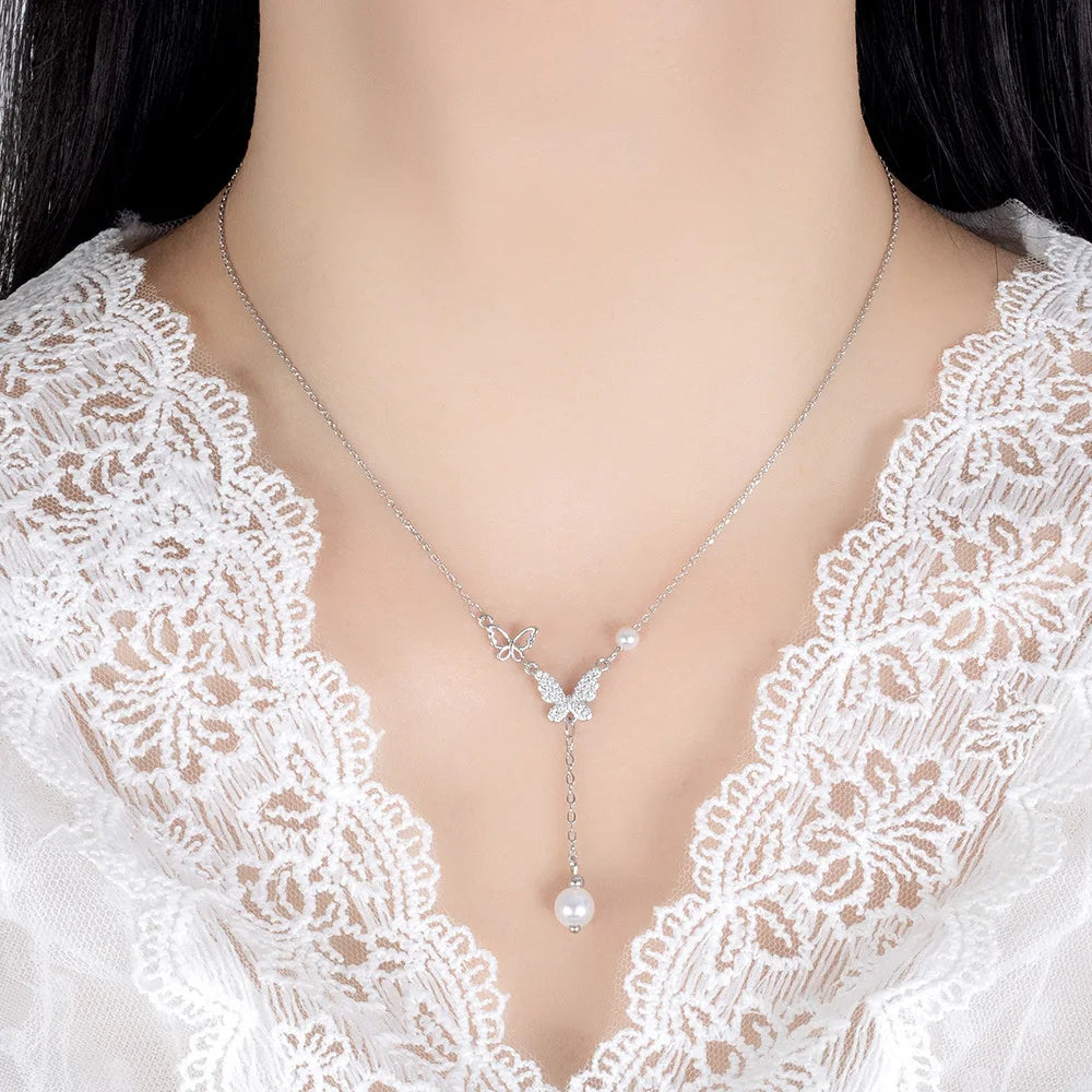 925 Sterling Silver Butterfly Pearl Necklace | Women’s Fashion Jewelry – Birthday & Wedding Gift