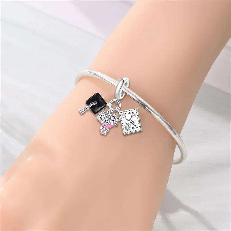 100% 925 Sterling Silver Heart Family Charms with Pumpkin & Pave Zircon Pendant – Fits Original Bracelet DIY Jewelry Gifts