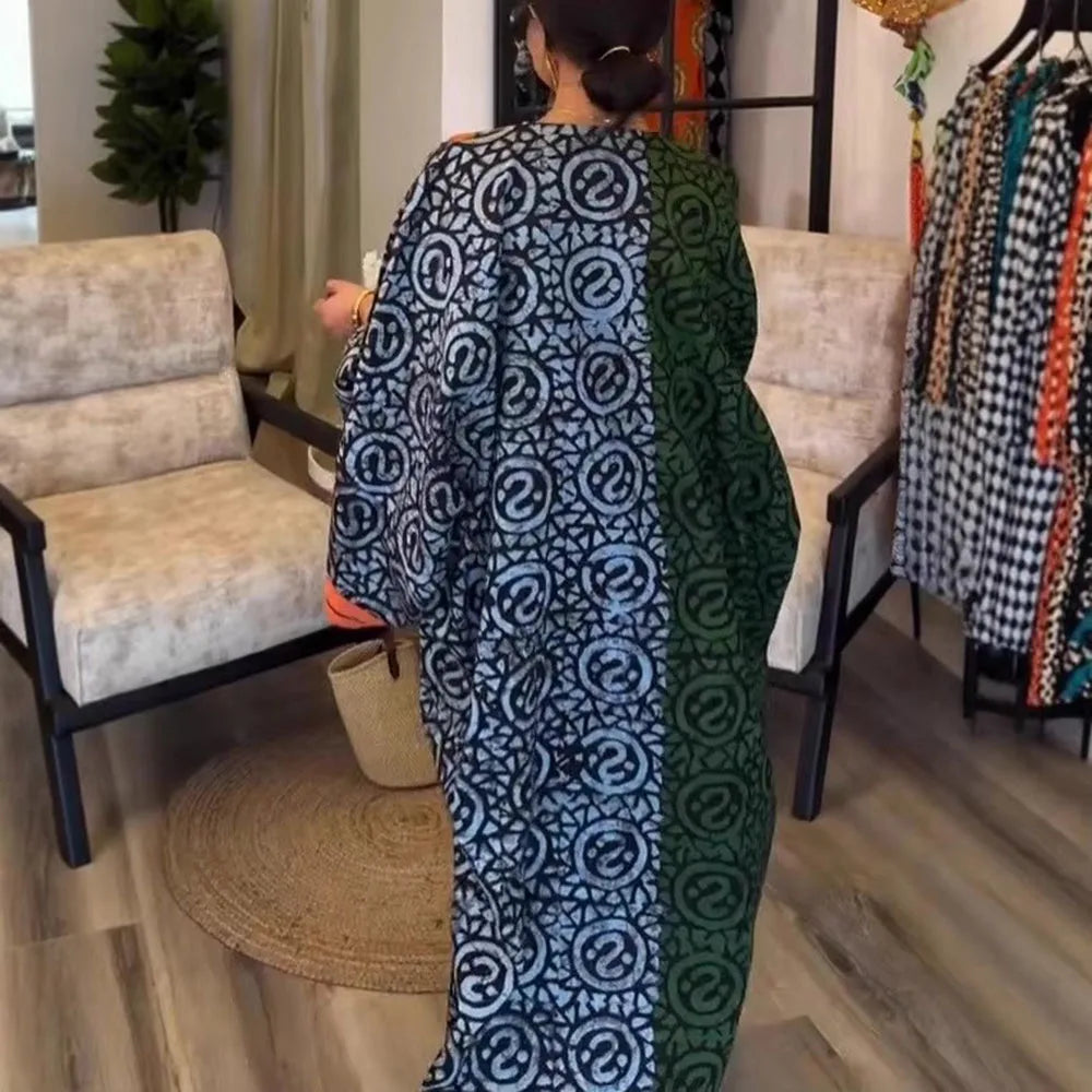 Elegant V-Neck Loose Maxi Dress for Women | 2025 Spring Summer Holiday Dress | Casual Patchwork Printed Dress