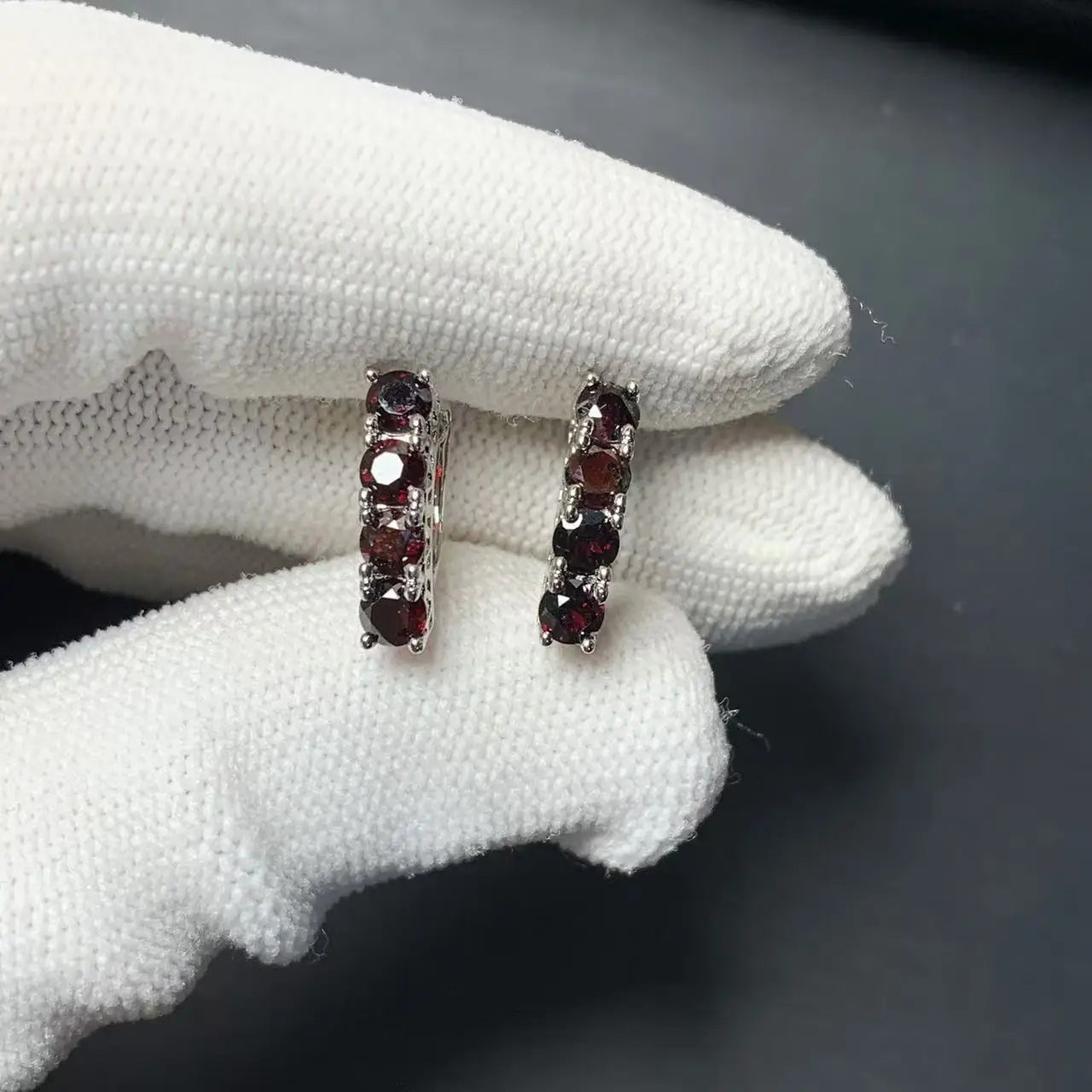 Vintage Natural Garnet Hoop Earrings – Handmade Classic Round Gemstone Jewelry for Women