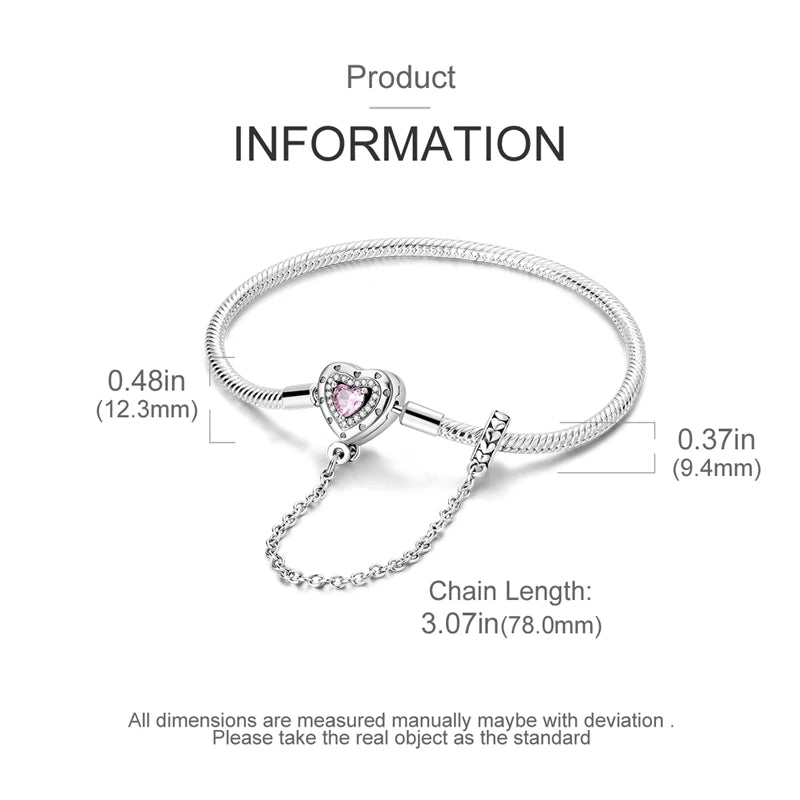 925 Sterling Silver Heart Moon Sun Clasp Charm Bracelet | 17–20CM Original Bracelet for Women | Fits Pandora DIY Beads Jewelry