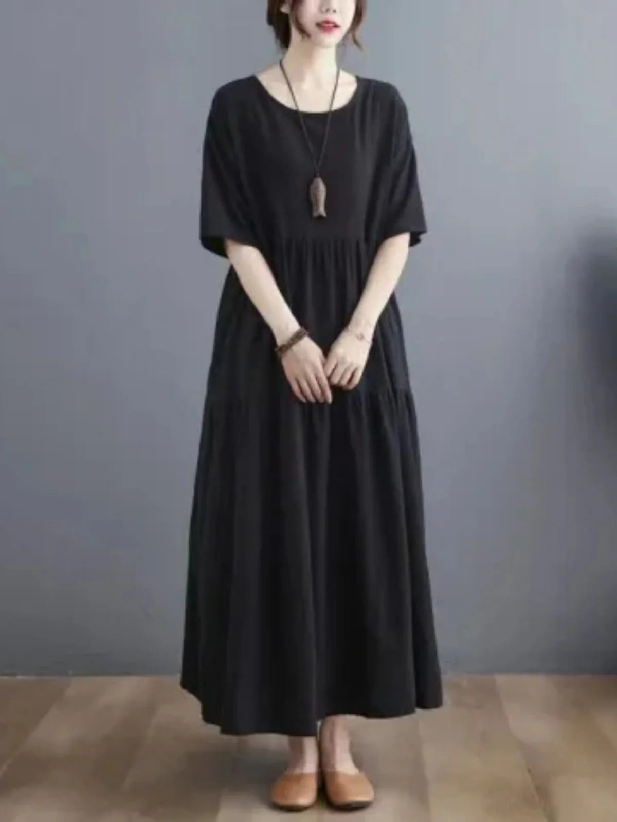 Cotton Linen Midi Dr Slimming A-Line Skirt High Waist Concealing Belly Summer New Sle Artistic Mid-aged And ly Wome...