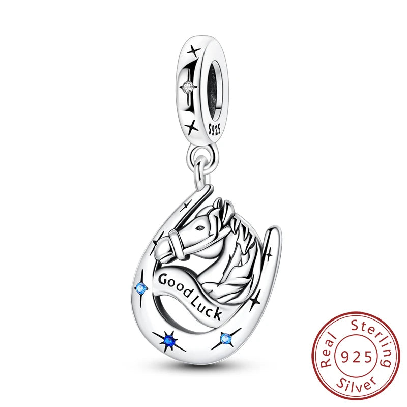 New 925 Sterling Silver Animal & Symbol Charms Beads – Capybara, Firefly, Puppy, Cat, Horseshoe Pendants Fit Bracelets & Bangles