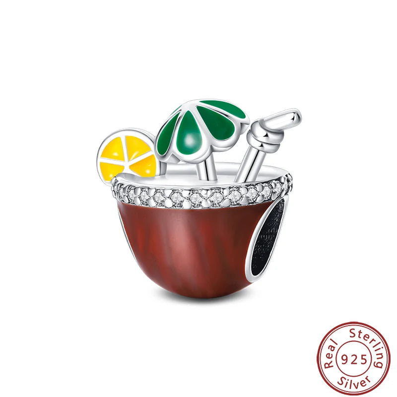 925 Sterling Silver Dessert Afternoon Tea Charm – Coffee, Cake, Pizza & Fries Beads Fit Original Pandora Bracelet DIY Jewelry