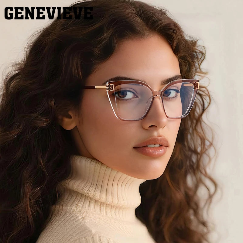 GENEVIEVE Personalized Large Frame Square Anti-Blue Light Reading Glasses – Women’s Photochromic Custom Prescription Eyewear
