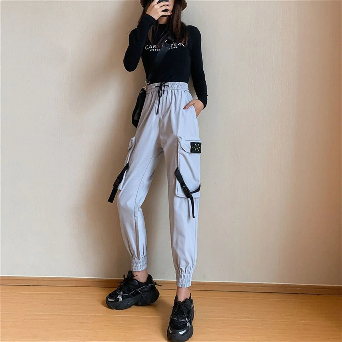 Fashion Korea Cargo Pants | Women’s High Waist Loose Baggy Tactical Sweatpants | Hip Hop Harajuku Joggers