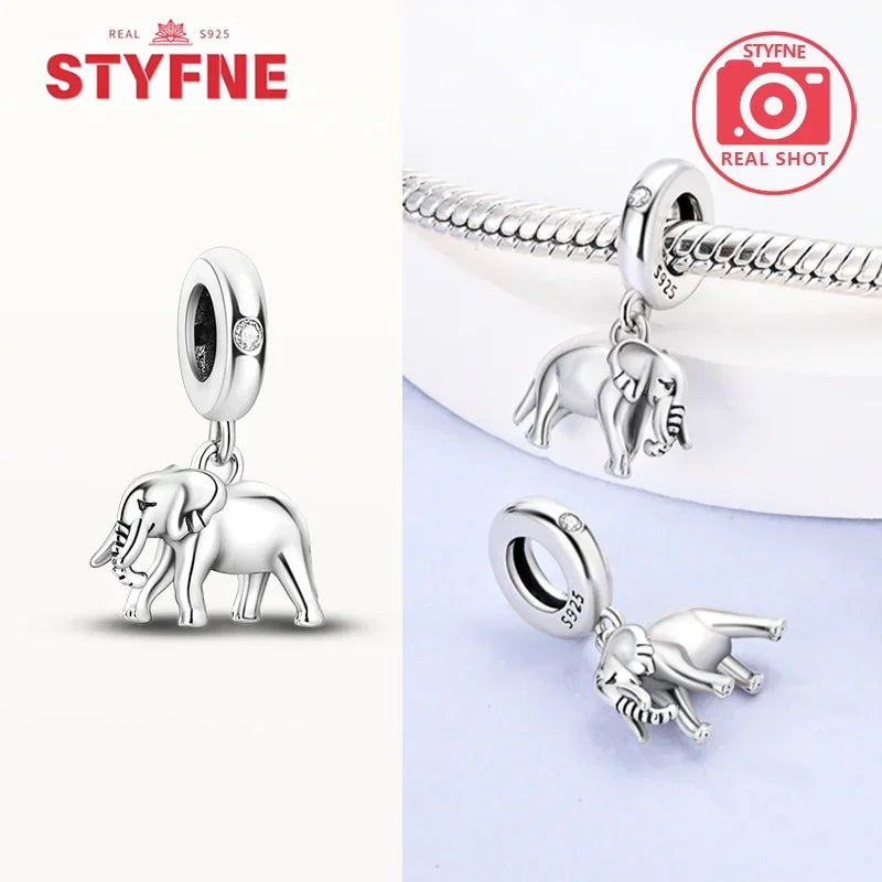 925 Sterling Silver Colorful Zircon Elephant Dangle Charm – Fits Original Pandora Bracelet DIY Fine Jewelry Gift for Women