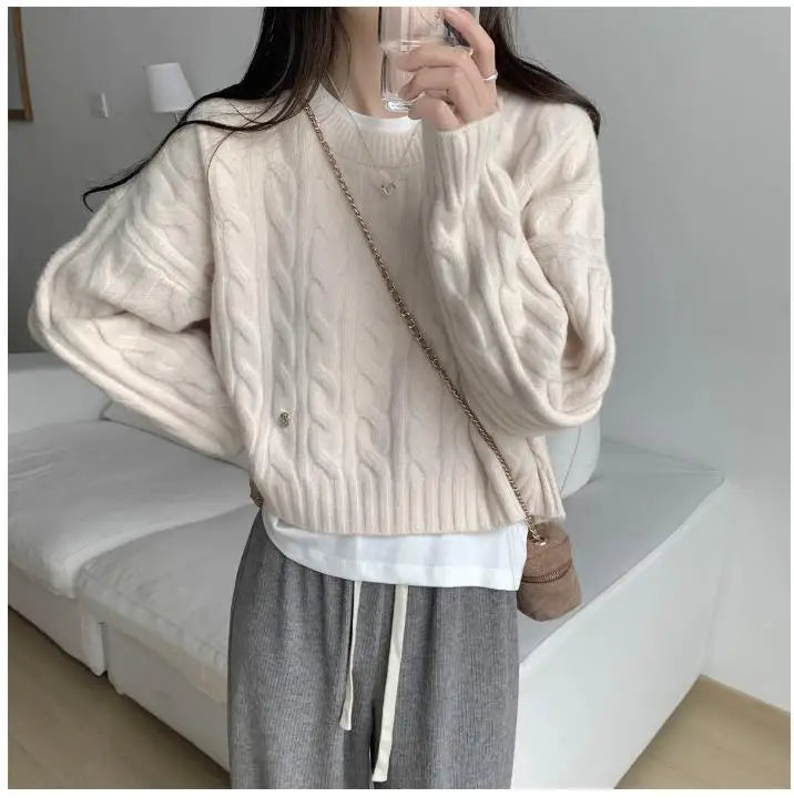 Soft Knit Sweater Women’s Top – Lazy Sleeve Inner Wear | Autumn Winter New Arrival Twist Cotton Long Sleeve Round Neck