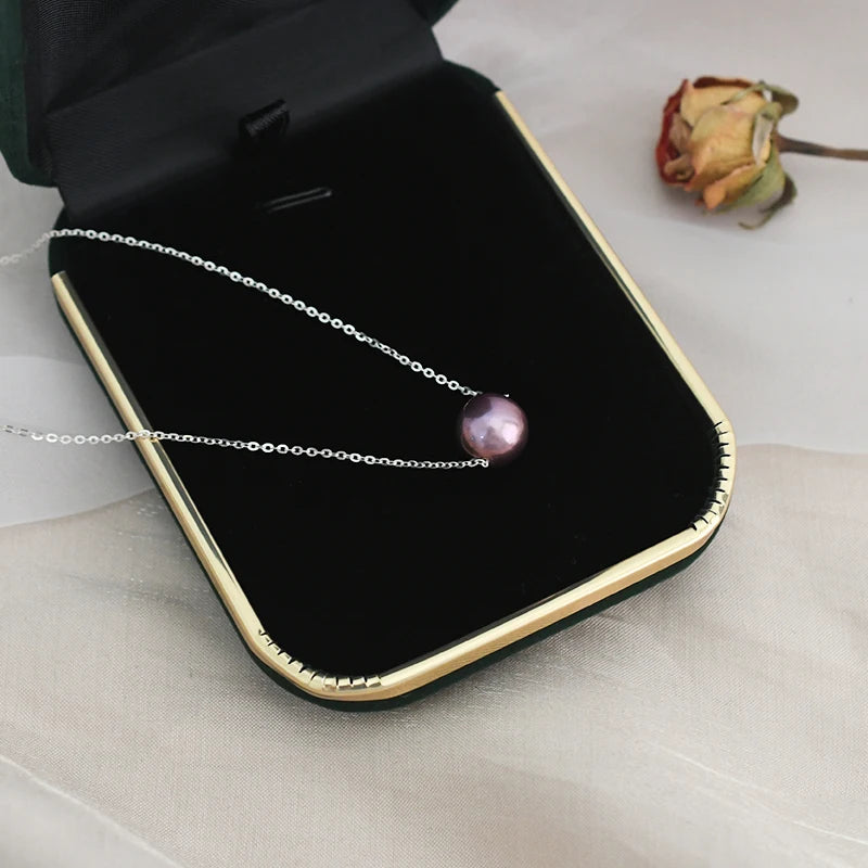 ASHIQI Genuine Natural Purple Pearl Pendant Necklace – 925 Sterling Silver Elegant Jewelry Gift for Women