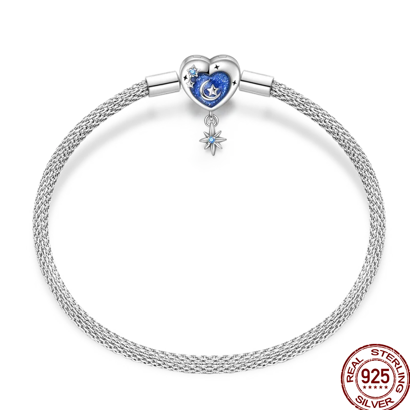 925 Sterling Silver Rainbow Leather Braided Bracelet | Eternal Love Stars & Moon Charm – DIY Women’s Beaded Jewelry Gift