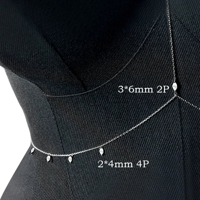Smyoue Marquise Cut Moissanite Body Chain – Adjustable 925 Silver Plated 18K Jewelry for Women