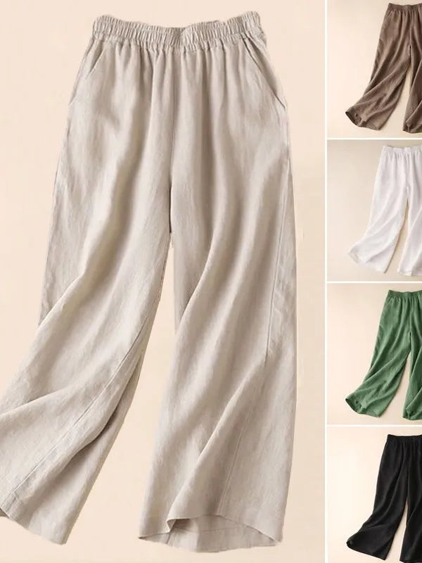 High Waist Cotton Linen Wide Leg Pants | Summer Thin Straight-Cut Trousers for Women Korean Style