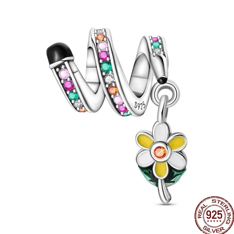 100% 925 Sterling Silver Heart Family Charms with Pumpkin & Pave Zircon Pendant – Fits Original Bracelet DIY Jewelry Gifts