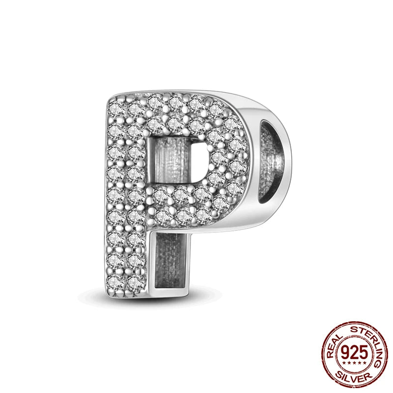 925 Sterling Silver A-Z Alphabet Letter Beads | LOVE Initial Charms | Fit Original Pandora Bracelet | CZ Zircon Jewelry