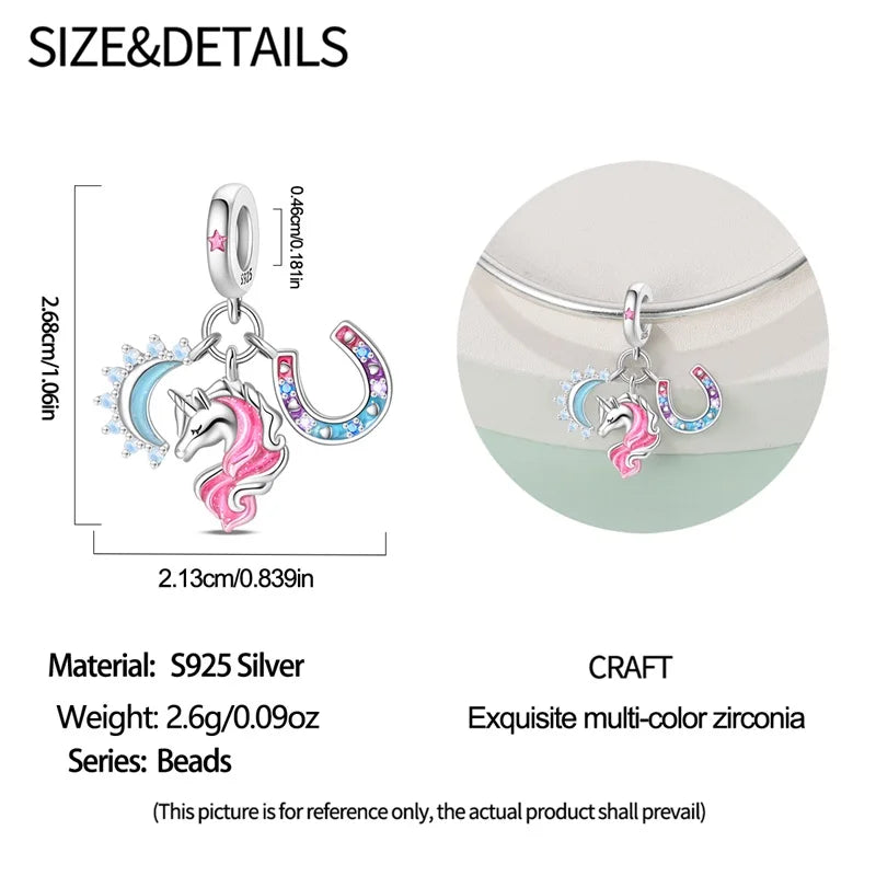 925 Silver Plated Magic Mirror Princess Angel Pink Charm Beads | Fits Original Pan 925 Bracelet | Exquisite DIY Jewelry