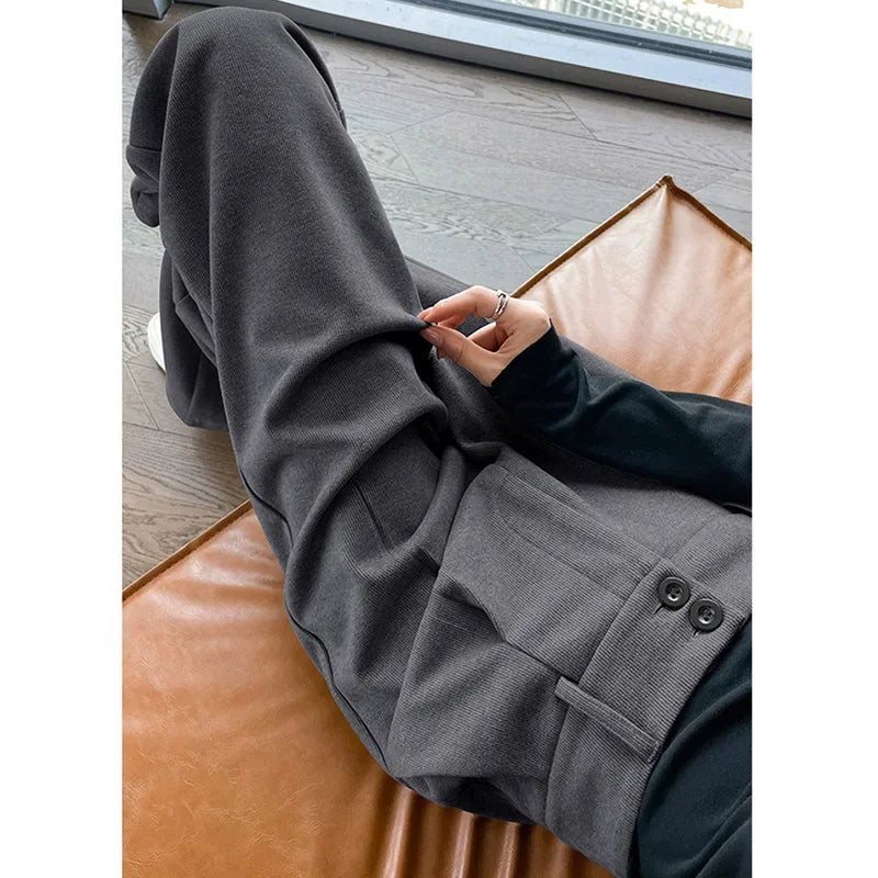 Women's High Waisted Woolen Pants | Autumn Winter Thick Trousers | Classic Straight Leg Fashion Pants