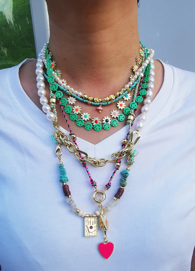 Star Celestial Evil Eye Beaded Necklace Boho Long Knot Cotton Cord Jewelry