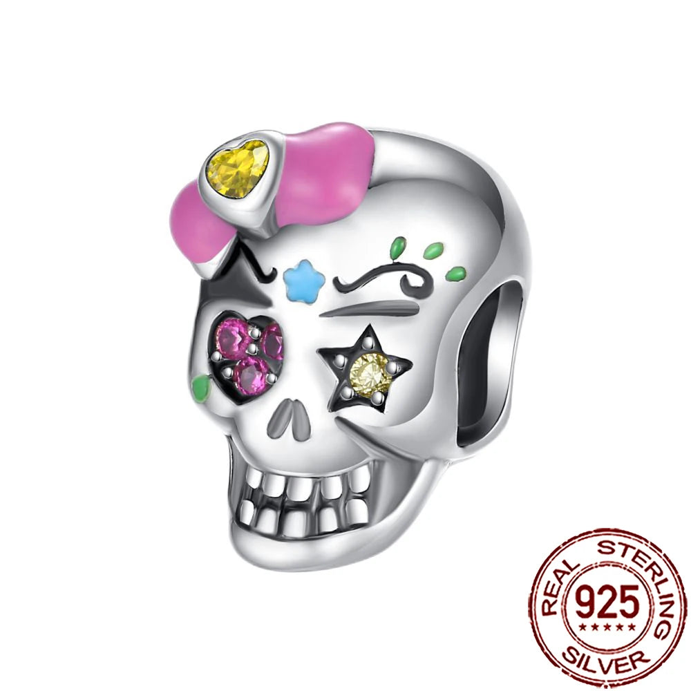 Gothic 925 Sterling Silver Grim Reaper Skull Charm Bead Fit Pandora Bracelet