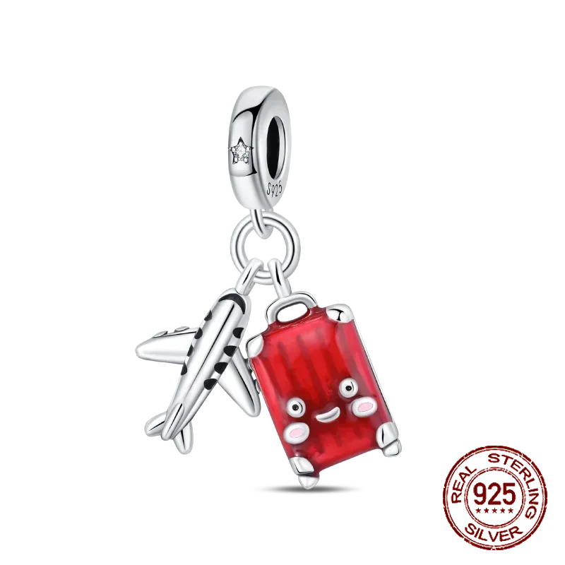 925 Sterling Silver Red Series Charms | Heart, Car & Strawberry Dangle Beads for Original Bracelet DIY Jewelry