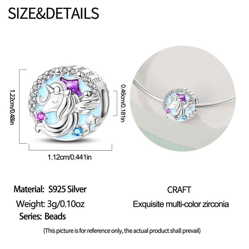 925 Silver Plated Magic Mirror Princess Angel Pink Charm Beads | Fits Original Pan 925 Bracelet | Exquisite DIY Jewelry