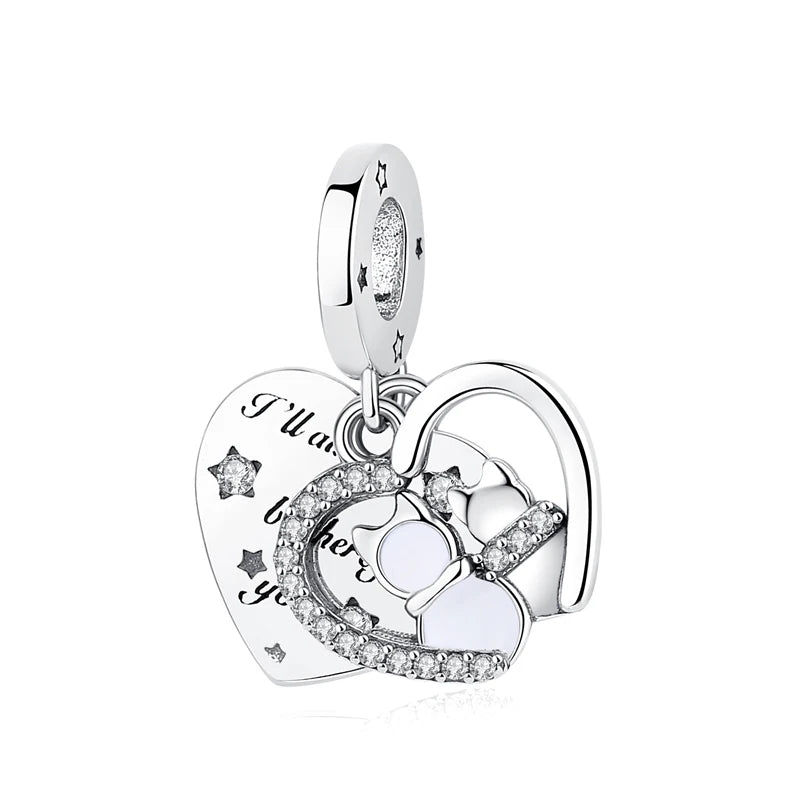 Original Sterling Silver Pet Paw Charm | Love Dog Cat Print Beads for Pandora Bracelets & DIY Jewelry