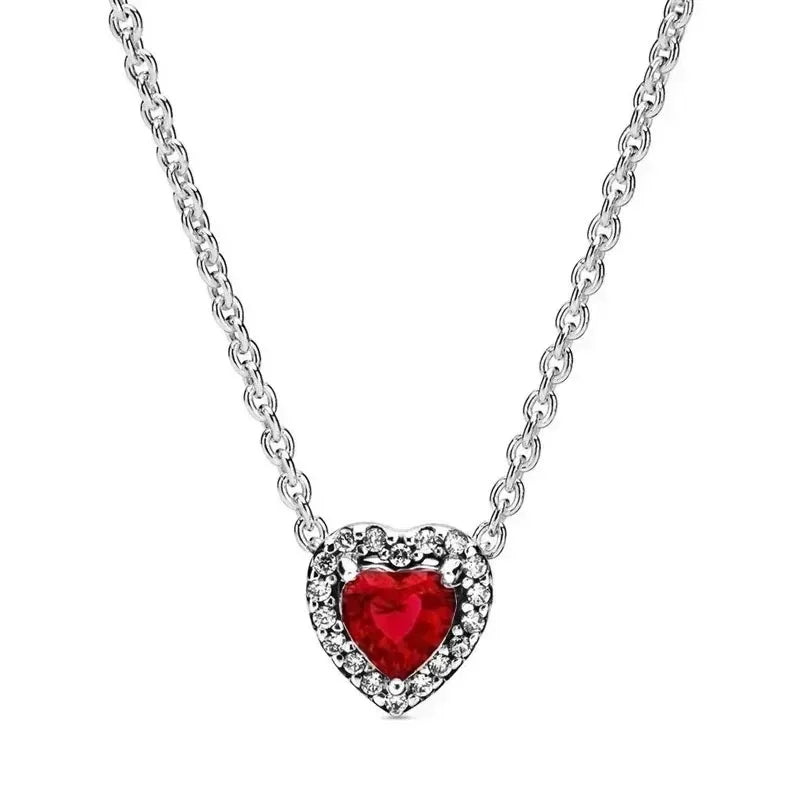 New 925 Sterling Silver Sparkling Heart-Shaped Square Pendant Necklace for Women