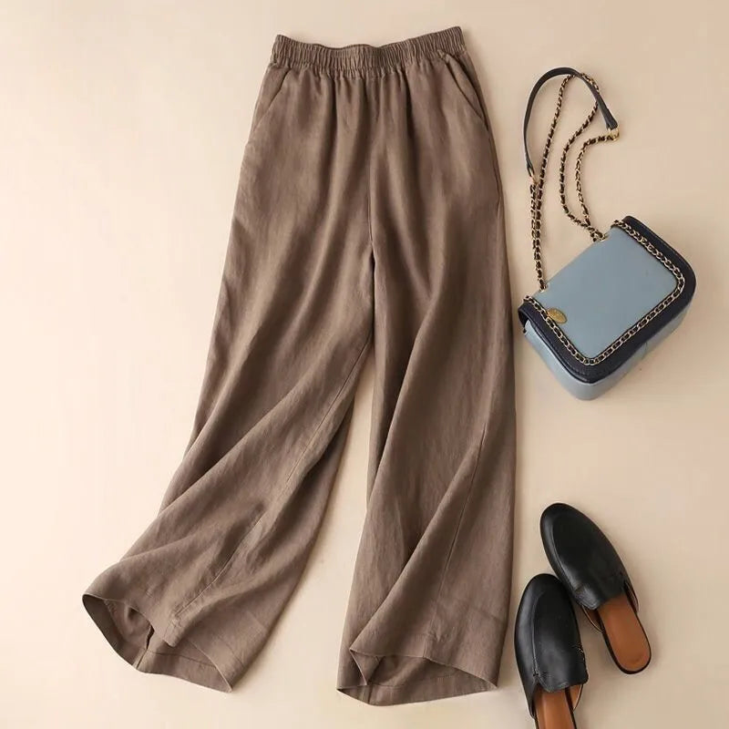High Waist Cotton Linen Wide Leg Pants | Summer Thin Straight-Cut Trousers for Women Korean Style