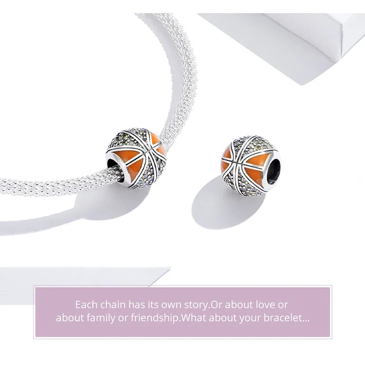 BISAER 925 Sterling Silver Ball Series Charms – Football, Volleyball, Tennis & Basketball Beads Fit Pandora Bracelet DIY Jewelry