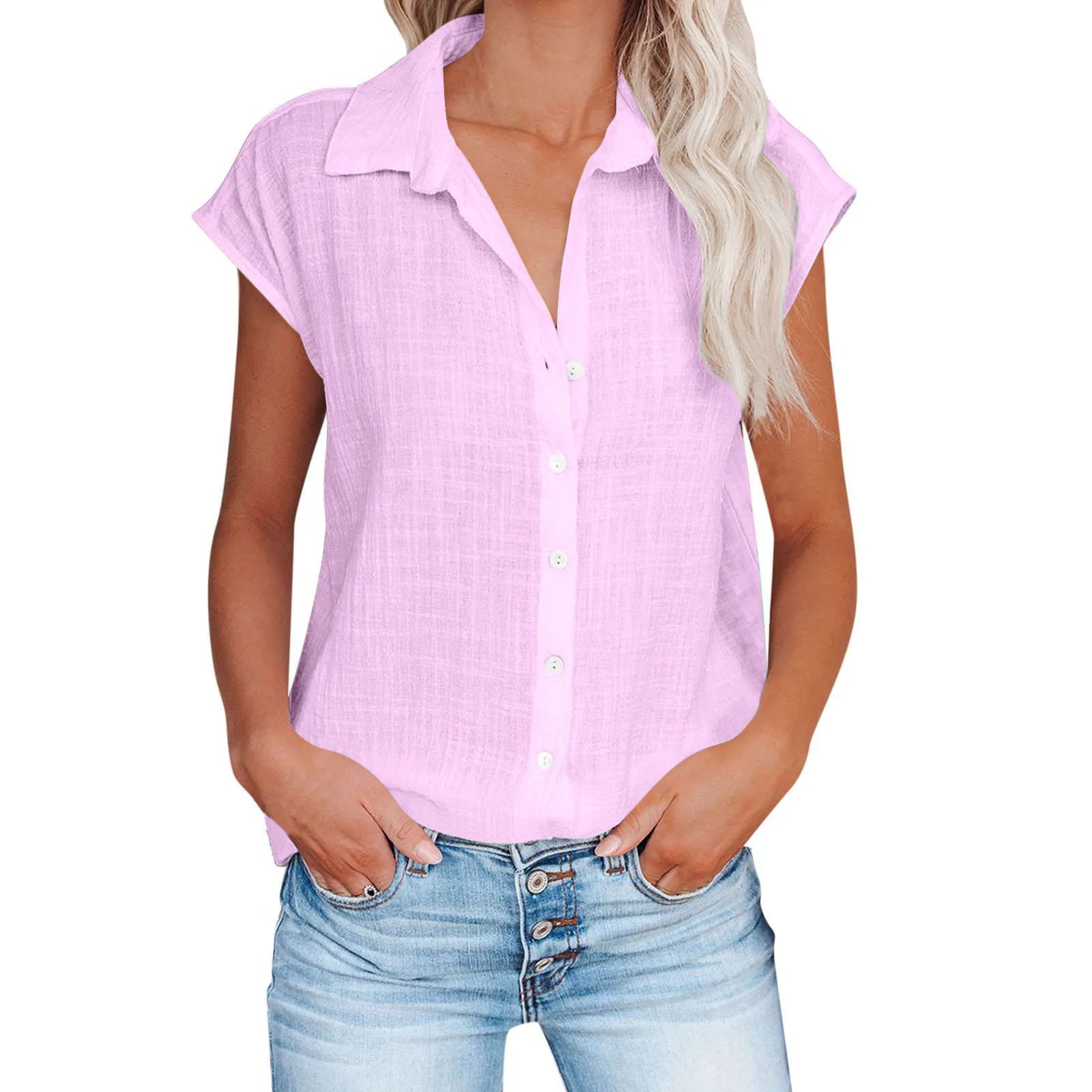 Summer Solid Cotton Linen Shirt for Women – Casual Short Sleeve Loose T-Shirt Ladies Thin Tee Top 🌿✨