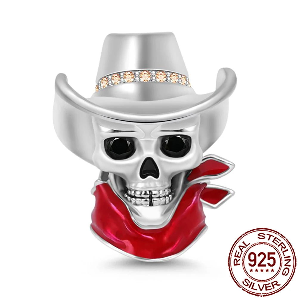 Gothic 925 Sterling Silver Grim Reaper Skull Charm Bead Fit Pandora Bracelet