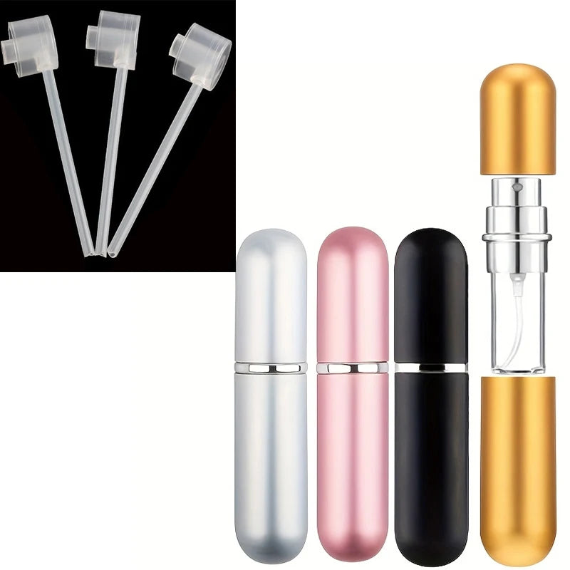 4-Pack Mini 0.16oz Perfume Spray Bottles – Refillable Travel Spray Containers with 3 Dispensers | Portable Perfume Pump Cases