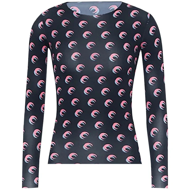 Spring Autumn Women’s Long Sleeve Ice Silk T-Shirt – Sun Protection Printed Mesh Base Layer Casual Top 🌿✨