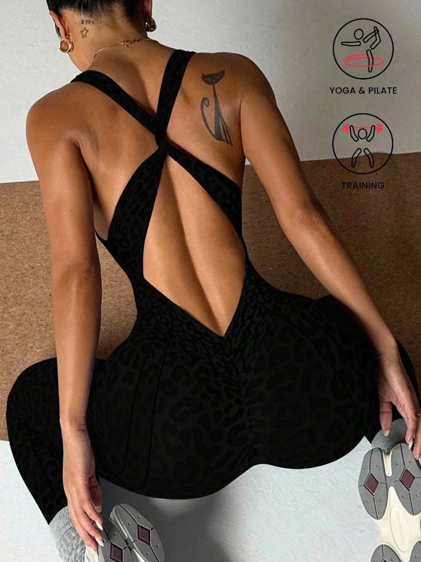 Women’s High Elasticity One-Piece Sports Yoga Suit – Cross Strap Backless Tight Fit 🧘‍♀️✨