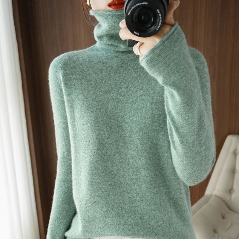 Autumn Winter Women’s Turtleneck Sweater – Slim Fit Long Sleeve Basic Knit Top | Warm Stretch Pullover