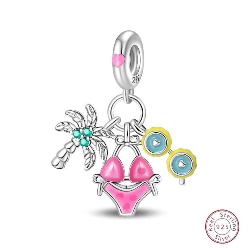 925 Sterling Silver Blue Zircon Ocean Shell Beaded Pendant | Fit Original 3mm Bracelet Women’s Fine Jewelry