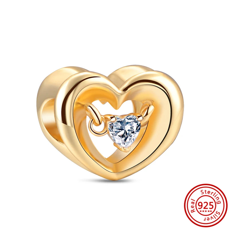 925 Silver Golden Bees & Yellow Roses Dangle Charm | Fit Original Bracelet Jewelry Gift