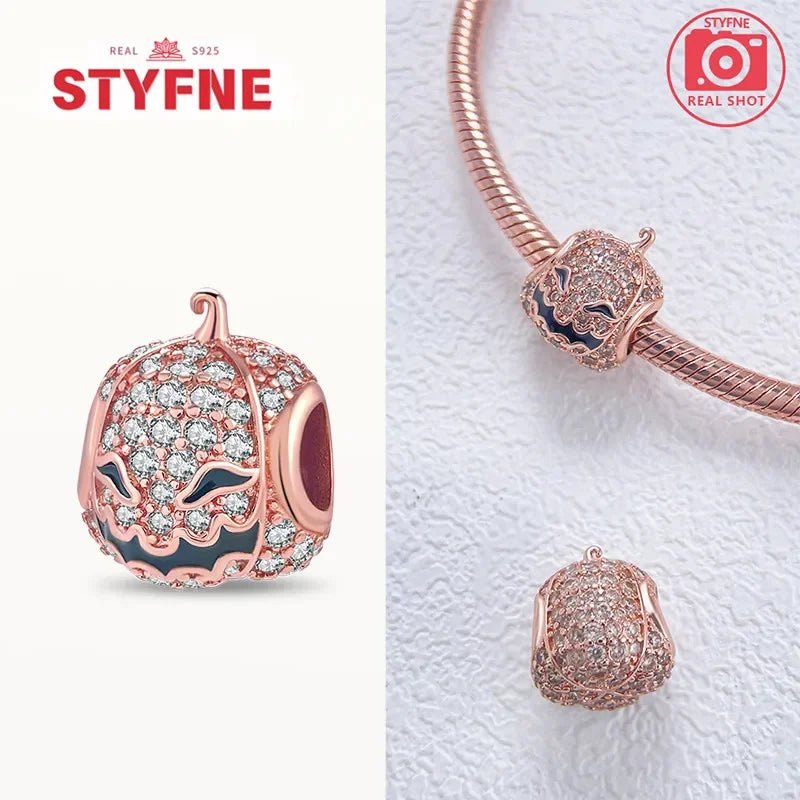 925 Sterling Silver Luminous Pumpkin Skull Charm – Halloween Series Beads Fit Original Pandora Bracelet Women DIY Jewelry Gift