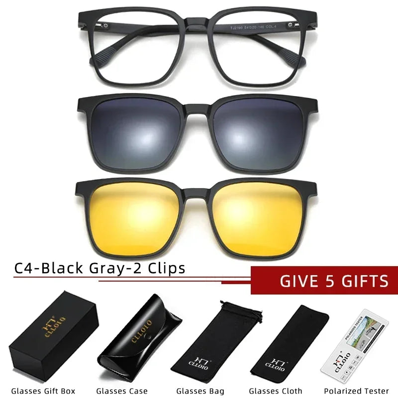 CLLOIO Magnetic Clip-On Prescription Glasses – Polarized Sunglasses Lens for Men & Women | Myopia, Progressive, Anti-Blue Light