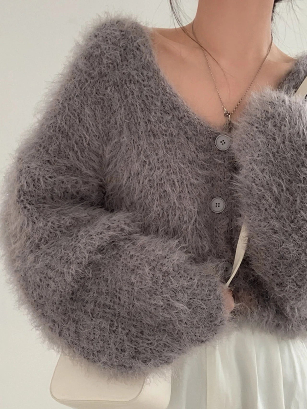 Chic V-Neck Knitted Sweater Coat for Women 🧥✨ Faux Fur Lazy Style Cardigan 💖 Autumn Winter Fashion Outerwear