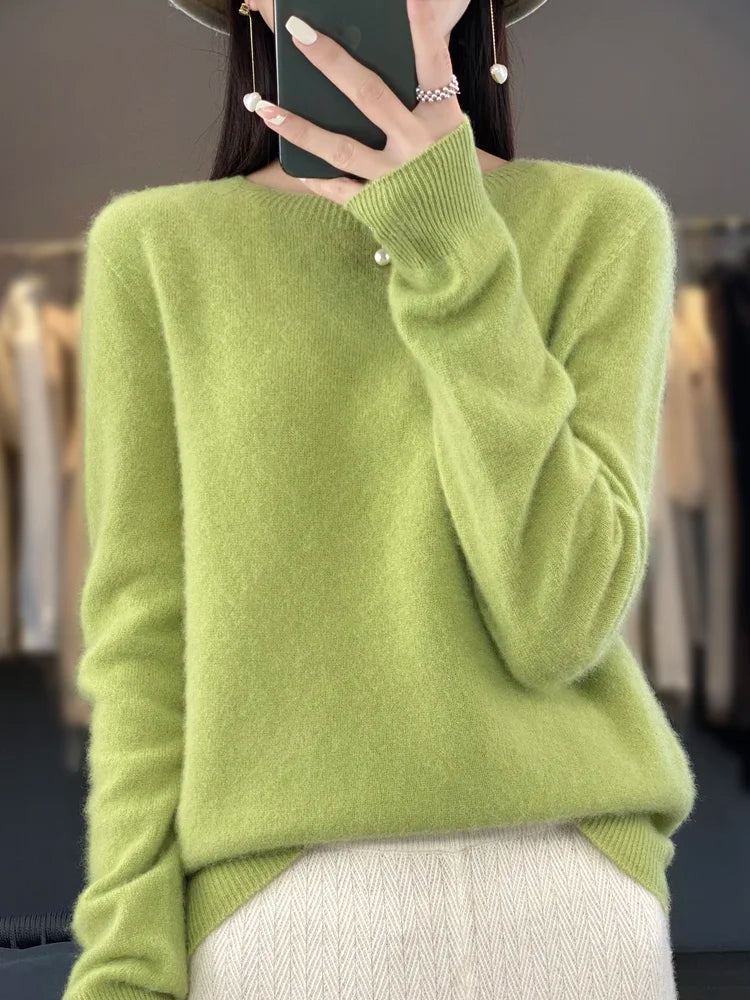 Women’s 100% Merino Wool O-Neck Cashmere Sweater – Autumn & Winter Casual Knitted Pullover 🍂🧶