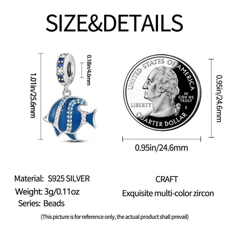 Blue Ocean Series 925 Sterling Silver Turtle Crab Mermaid Charms for 3mm Bracelet